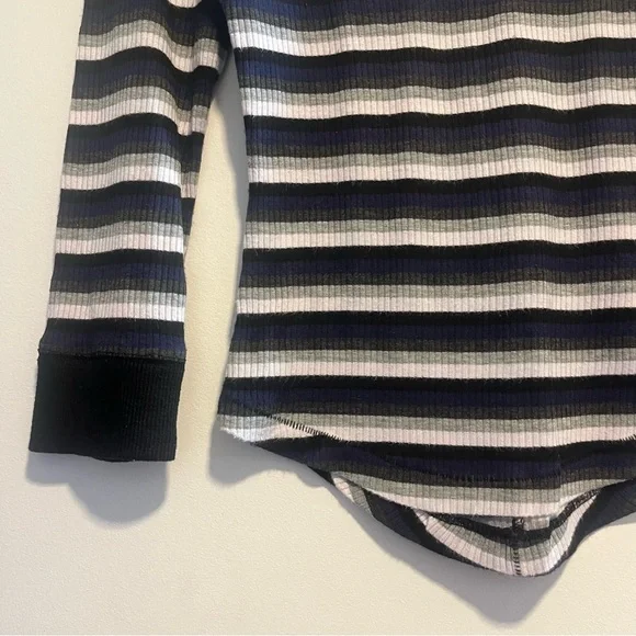 FREE PEOPLE Good on You Grey Multi Striped Three Quarter Sleeve Tee - Picture 6 of 14